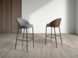 Rackhams Grey and Walnut Fabric Stool 4127 - thumbnail 3
