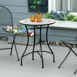Rackhams 60cm Mosaic Round Bistro Table Outdoor Garden Side Table, Red