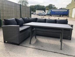 Rackhams Rattan Weatherproof Garden 5 Seater Corner Sofa Lounge Set with Dining Table - Grey