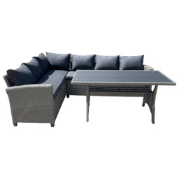 Rackhams Rattan Weatherproof Garden 5 Seater Corner Sofa Lounge Set with Dining Table - Grey - thumbnail 2