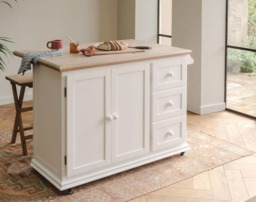 Rackhams Shire Breakfast Bar White Kitchen Storage Trolley with Oak Top Extendable Rolling Kitchen Island - White