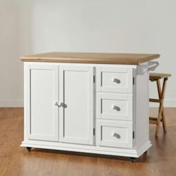 Rackhams Shire Breakfast Bar White Kitchen Storage Trolley with Oak Top Extendable Rolling Kitchen Island - White - thumbnail 5