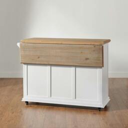 Rackhams Shire Breakfast Bar White Kitchen Storage Trolley with Oak Top Extendable Rolling Kitchen Island - White - thumbnail 2