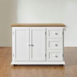 Rackhams Shire Breakfast Bar White Kitchen Storage Trolley with Oak Top Extendable Rolling Kitchen Island - White - thumbnail 4