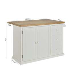 Rackhams Shire Breakfast Bar White Kitchen Storage Trolley with Oak Top Extendable Rolling Kitchen Island - White - thumbnail 3