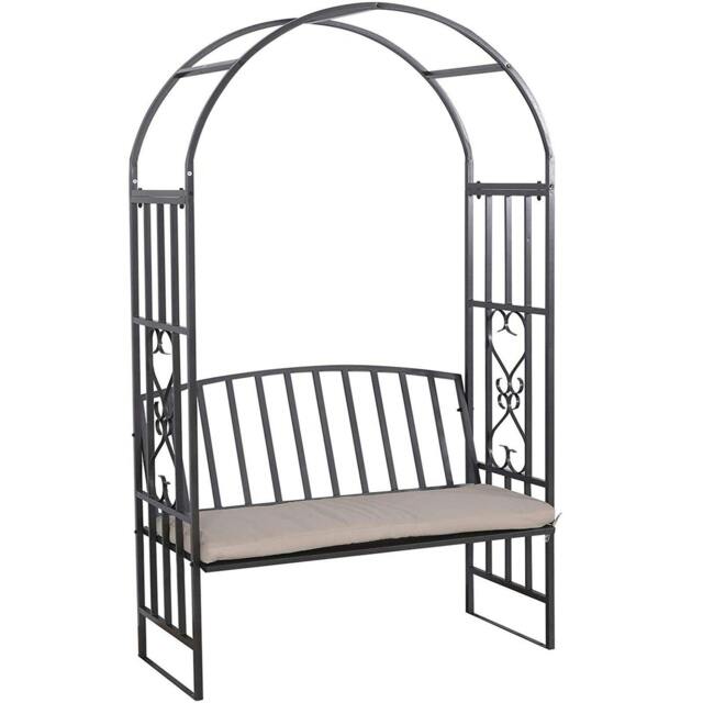Rackhams Metal Black Rose Arch Trellis Climbing Plant With Bench Pergola Arbour - Black - image 1