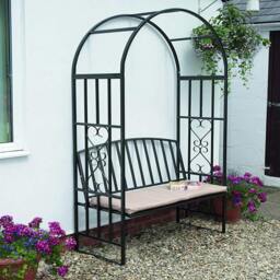 Rackhams Metal Black Rose Arch Trellis Climbing Plant With Bench Pergola Arbour - Black - thumbnail 4