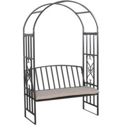 Rackhams Metal Black Rose Arch Trellis Climbing Plant With Bench Pergola Arbour - Black - thumbnail 1