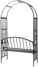 Rackhams Metal Black Rose Arch Trellis Climbing Plant With Bench Pergola Arbour - Black - thumbnail 2