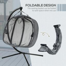 Rackhams Double Hanging Egg Chair 2 Seaters Texteline Swing Hammock Chair with Stand, Cushion and Folding Design, for Indoor and Outdoor, Grey - thumbnail 6