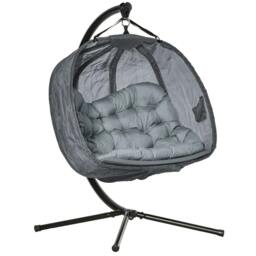 Rackhams Double Hanging Egg Chair 2 Seaters Texteline Swing Hammock Chair with Stand, Cushion and Folding Design, for Indoor and Outdoor, Grey - thumbnail 1
