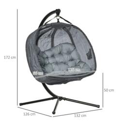 Rackhams Double Hanging Egg Chair 2 Seaters Texteline Swing Hammock Chair with Stand, Cushion and Folding Design, for Indoor and Outdoor, Grey - thumbnail 3