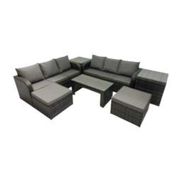 Rackhams Rattan Garden Outdoor Furniture Set 3 Seater Sofa Coffee Table with 2 Big Footstools 2 Side Tables Dark Grey Mixed - thumbnail 2