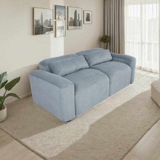 Rackhams Comfy Corduroy Couch with Spring Cushion, Solid Wood Legs, Pillows for Living Room Bedroom - 187CM - Loveseat Sofa - image 1