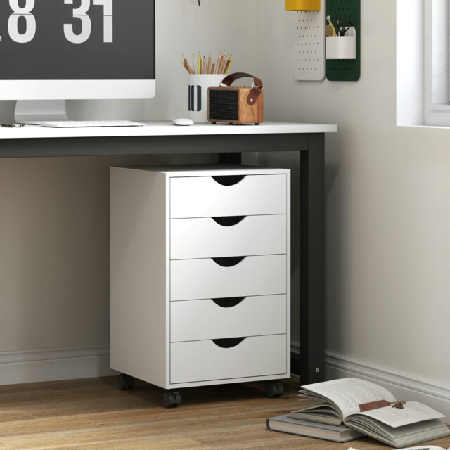 Rackhams Mobile Vertical Filing Cabinet with 5 Drawers for Home Office, White - White - image 1