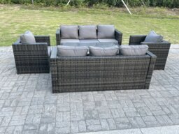 Rackhams Outdoor 8-Seater Garden Rattan Sofa & Chairs Set with Adjustable Height Dining Table - Dark Grey - thumbnail 2