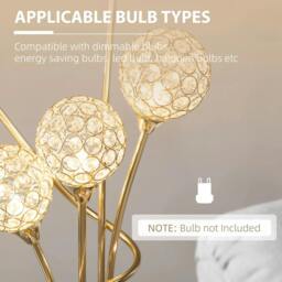 Rackhams Crystal Floor Lamps for Living Room Bedroom with 5 Light, Modern Upright Standing Lamp, 34x25x156cm, Gold Tone - thumbnail 6