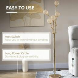 Rackhams Crystal Floor Lamps for Living Room Bedroom with 5 Light, Modern Upright Standing Lamp, 34x25x156cm, Gold Tone - thumbnail 5