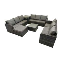 Rackhams Rattan Garden Outdoor Furniture Set 3 Seater Sofa Square Coffee Table Set with Big Stool Side Table Dark Grey Mixed - thumbnail 2