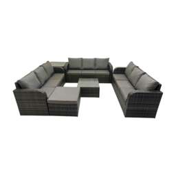 Rackhams Rattan Garden Outdoor Furniture Set 3 Seater Sofa Square Coffee Table Set with Big Stool Side Table Dark Grey Mixed - thumbnail 1