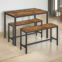 Rackhams Kitchen Dining Table and Bench Set Kitchen Rustic Brown - thumbnail 2
