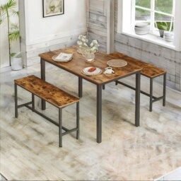 Rackhams Kitchen Dining Table and Bench Set Kitchen Rustic Brown - thumbnail 3