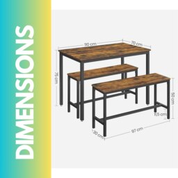Rackhams Kitchen Dining Table and Bench Set Kitchen Rustic Brown - thumbnail 5