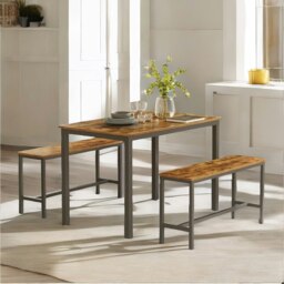 Rackhams Kitchen Dining Table and Bench Set Kitchen Rustic Brown - thumbnail 1