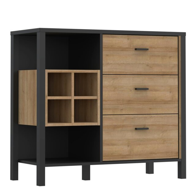 Rackhams High Rock 3 Drawer Display Chest in Matt Black/Riviera Oak - Black & Riviera Oak - Matt - Melamine - image 1