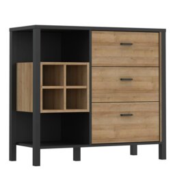 Rackhams High Rock 3 Drawer Display Chest in Matt Black/Riviera Oak - Black & Riviera Oak - Matt - Melamine - thumbnail 1