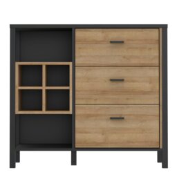 Rackhams High Rock 3 Drawer Display Chest in Matt Black/Riviera Oak - Black & Riviera Oak - Matt - Melamine - thumbnail 2