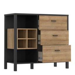 Rackhams High Rock 3 Drawer Display Chest in Matt Black/Riviera Oak - Black & Riviera Oak - Matt - Melamine - thumbnail 4