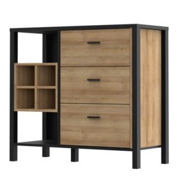 Rackhams High Rock 3 Drawer Display Chest in Matt Black/Riviera Oak - Black & Riviera Oak - Matt - Melamine - thumbnail 3