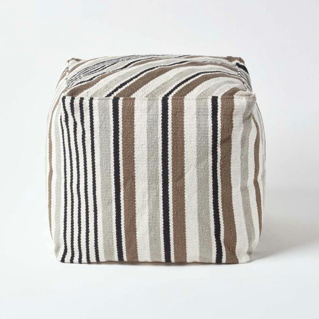 Rackhams Grey, Black and White Stripe Bean Filled Pouffe - 40 x 40 x 40 cm - image 1