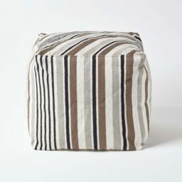 Rackhams Grey, Black and White Stripe Bean Filled Pouffe - 40 x 40 x 40 cm - thumbnail 1