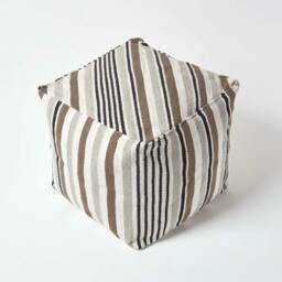 Rackhams Grey, Black and White Stripe Bean Filled Pouffe - 40 x 40 x 40 cm - thumbnail 3