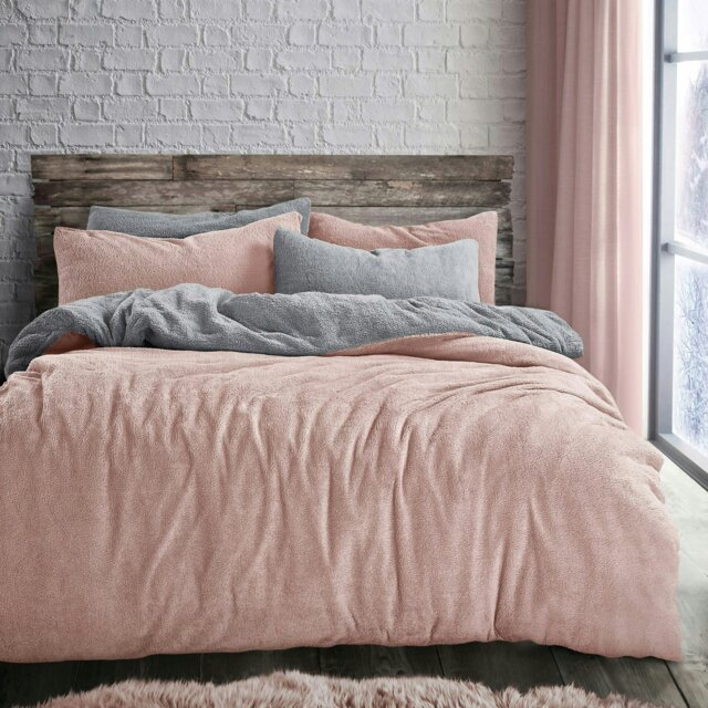 Rackhams Teddy Two Tone Fluffy and Warm Fleece Duvet Cover Set - Silver - Double - image 1