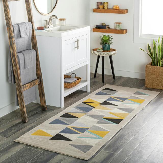 Rackhams City-Geometric Yellow Blue Grey Black Rug - 80 x 220 cm - image 1