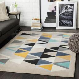 Rackhams City-Geometric Yellow Blue Grey Black Rug - 80 x 220 cm - thumbnail 2