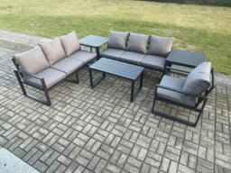Rackhams Aluminium 7 Seater Garden Furniture Outdoor Patio Sofa Set with Rectangular Coffee Table Armchair 2 Side Tables Dark Grey - thumbnail 1