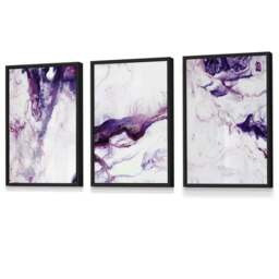 Rackhams Set of 3 Purple Pink Abstract Waves Framed Wall Art - 59x84cm (A1) - Light Grey - thumbnail 4