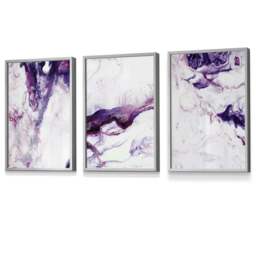 Rackhams Set of 3 Purple Pink Abstract Waves Framed Wall Art - 59x84cm (A1) - Light Grey - thumbnail 1
