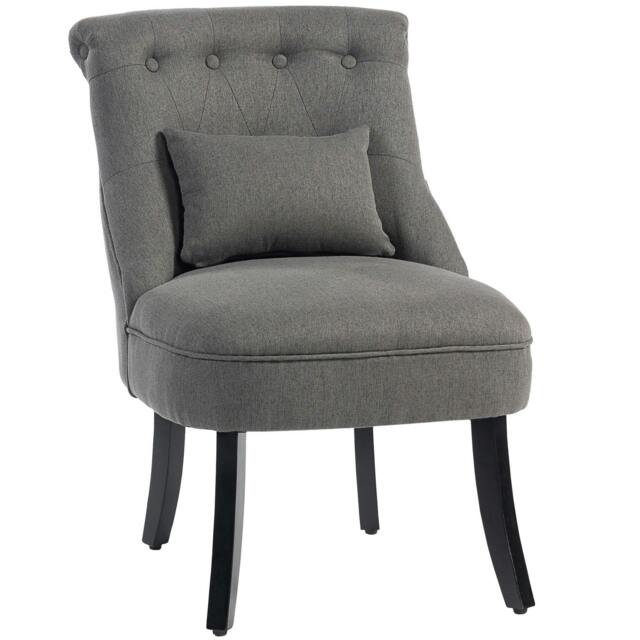 Rackhams Fabric Single Sofa Dining Chair Tub Chair Upholstered W/ Pillow Solid Wood Leg Home Living Room Furniture Charcoal Grey