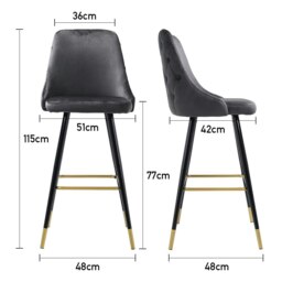 Rackhams 3ft Height Bar Stools with Footrest Set of 2 Velvet Padded - Grey - thumbnail 3