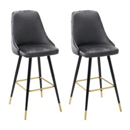 Rackhams 3ft Height Bar Stools with Footrest Set of 2 Velvet Padded - Grey - thumbnail 2