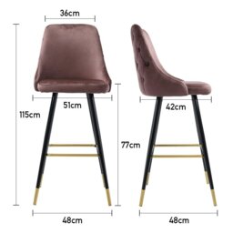 Rackhams 3ft Height Bar Stools with Footrest Set of 2 Velvet Padded - Grey - thumbnail 5