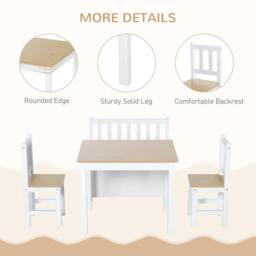 Rackhams 4-Piece Kids Table and Chair Set with 2 Wooden Chairs, 1 Storage Bench, and Interesting Modern Design, Beige/White - thumbnail 5