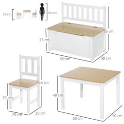Rackhams 4-Piece Kids Table and Chair Set with 2 Wooden Chairs, 1 Storage Bench, and Interesting Modern Design, Beige/White - thumbnail 3
