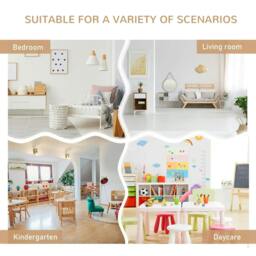 Rackhams 4-Piece Kids Table and Chair Set with 2 Wooden Chairs, 1 Storage Bench, and Interesting Modern Design, Beige/White - thumbnail 6