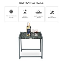 Rackhams Rattan End Table Side Coffee Desk Outdoor Patio Garden Furniture - Grey - Steel, PE Rattan - 50cmx49.5cmx50cm - thumbnail 3
